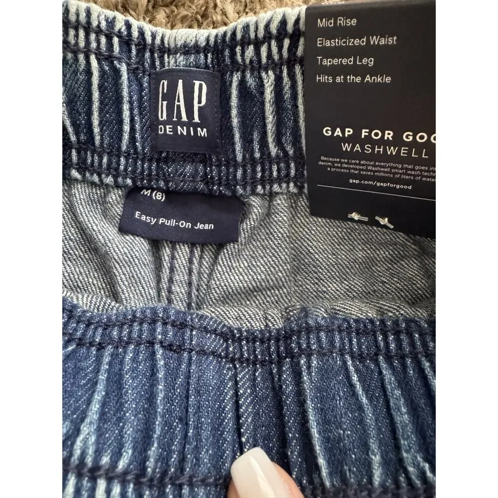 NWT GAP Denim Easy Pull On Jeans Mid Rise Elastic Waist Wash well Girls Sz 8